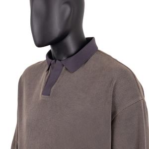 TOPSHOW High Quality Boxy V-neck Acid Wash Drop Shoulder T-<b>shirt</b> 100% Cotton Heavyweight Long Sleeve <b>Waffle</b> T <b>Shirt</b> for Men - Product Image 3