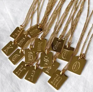 Custom Name Necklace Gold Plated Cursive Initial Old English Font Necklace Letter Pendant Stainless Steel Initial Necklace