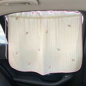 범용 접이식 슬라이딩 흡입 컵이있는 소녀를위한 자수 양산 차양 자동차 사이드 창 커튼