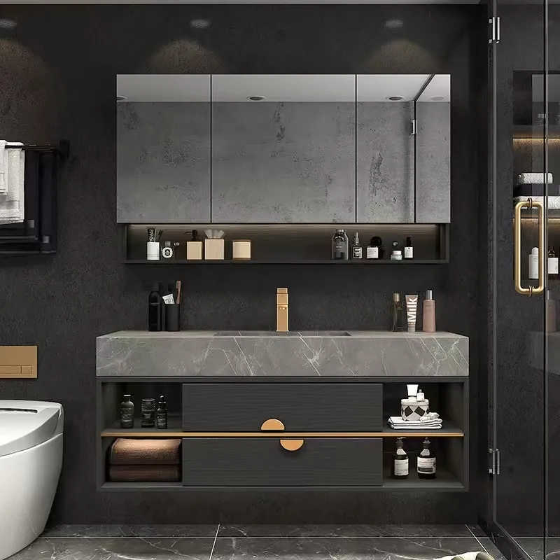 Compensato nero moderno Smart specchio da bagno a parete mobile mobile da bagno con lavello