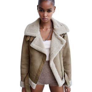 Giacca Invernale da Donna Spessa e Calda in Camoscio d'Agnello Giubbotto Corto da Moto Marrone <span class=keywords><strong>Cappotto</strong></span> in Finta Pelle di <span class=keywords><strong>Montone</strong></span> <span class=keywords><strong>Shearling</strong></span> Capispalla - Product Image 2