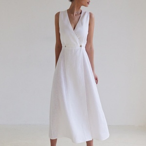 Vestidos Casuales de Lino sin Mangas con Cuello en V al por Mayor, Vestido Elegante de Alta Calidad para Mujer - Product Image 5