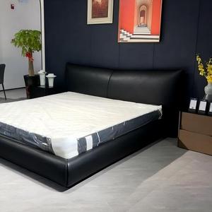 Cadre de lit moderne en cuir PU noir, taille King ou Queen, grand lit, mobilier de chambre à coucher - Product Image 1