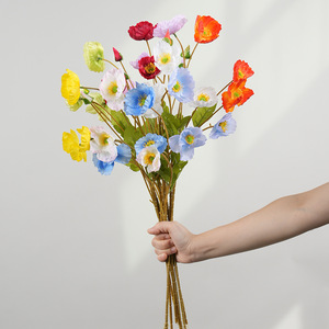 Bouquet de fleurs artificielles de pavot Greenway en PVC, plante entière à 4 branches, arrangement floral décoratif pour la maison et la photographie - Product Image 2