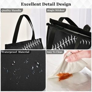 Sac isotherme réutilisable Aloha Collection, motif oiseaux Iwa noirs, impression personnalisée, sac à déjeuner écologique, sacs à déjeuner hawaïens - Product Image 2