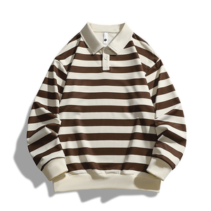<span class=keywords><strong>Polo</strong></span> de rugby brodé surdimensionné de haute qualité avec logo personnalisé, manches longues, rayé, style streetwear, en coton - Product Image 3