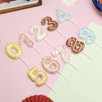 Donut-Macaron-Kuchen-Topper-Kerzen-Set, Schokoladen-Partykerzen, Kuchendekoration, 0-9 Zahlen-Geburtstagskerzen für Kinder und Erwachsene