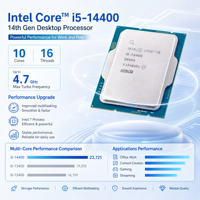 Intel Core I5-14400 Generasi ke-14 CPU Desktop 10 Core 16 Thread hingga 4.7GHz 20MB Cache LGA1700 Prosesor Grafis UHD 730 Tersedia