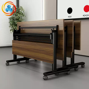 Modern Flip Top <b>Folding</b> <b>Table</b> | Portable Modular Conference Desk with Wheels for Training & Meeting Room & School - Product Image 4