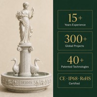 Fontaine d'eau en marbre de fabrication industrielle avec sculpture de déesse Iris, motif bouquet d'iris et canard, pour Villa, Hôtel, Jardin, Propriété, Parc