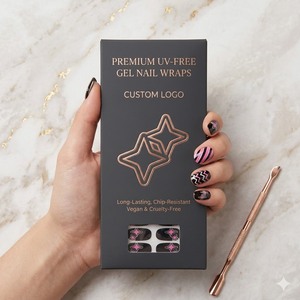 แผ่นเจลติดเล็บแบบไม่ต้องใช้แสง UV กาวเหนียวแน่น ไม่ต้องใช้เครื่องอบ  ปิดรอยต่อได้อย่างสมบูรณ์แบบ ลายดาวสีชมพูและลายเชฟรอน - Product Image 1