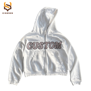 Hot Sale Custom Dtg Print Gemstones Design Zipper <b>Hoodie</b> Distressed Stone Washed Heavyweight French Terry Zip up <b>Hoodie</b> for Men - Product Image 6