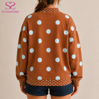 Sweat à capuche oversize en polaire pour femme avec logo personnalisé, imprimé pois sur toute la surface, lettres appliquées, poche kangourou, pull décontracté – Fabricant