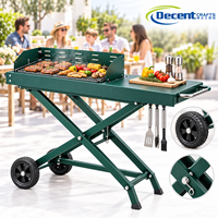 Chariot de barbecue roulant pliable avec roues, table portable à structure en acier pour cuisine extérieure