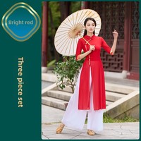 Tenue de performance Cheongsam de danse ethnique classique professionnelle avec logo personnalisé pour femme, ensemble 3 pièces en Spandex, vente en gros pour défilé
