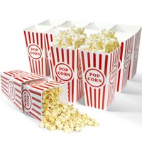 Contenants à popcorn classiques rayés rouge et blanc en plastique pour soirée cinéma - 7,8 pouces de haut x 3,8 pouces de diamètre supérieur x 2,3 pouces de diamètre inférieur, 41 oz (lot de 4)