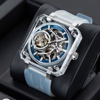 Montre mécanique pour homme OBLVLO Oubao Luo, fabriquée en usine, boîtier carré transparent, sans mouvement à carte, tourbillon, acier inoxydable