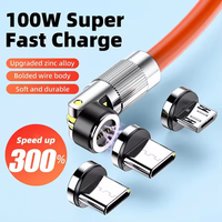 Câble de charge rapide magnétique 6A 3 en 1 avec tête rotative à 540 degrés, câble de charge de données en silicone 120W pour iPhone, Samsung, imprimante