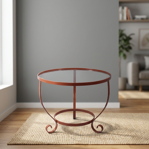 <b>Iron</b> Powder Coated Wire Coffee <b>Table</b> with Glass Top Luxury Antique Design - Product Image 3
