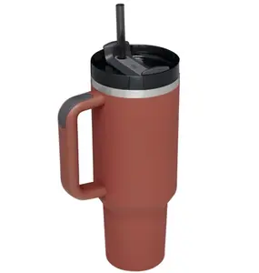 Custom in acciaio inox vuoto isolato 40oz polvere rivestito tazze da viaggio tazze da caffè bicchieri all'ingrosso alla rinfusa con manico e paglia