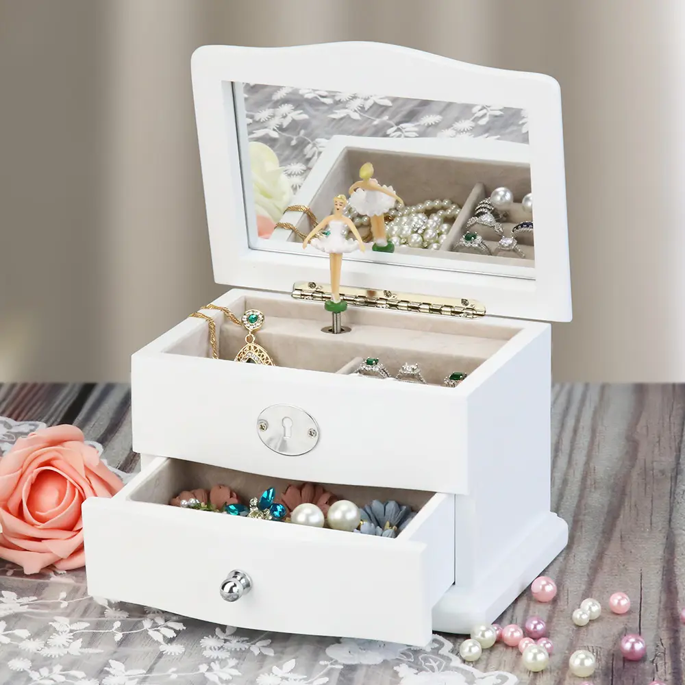 Ballerina Dancer Musical Wooden Jewelry Music Box Storage Organizer Birthday Gift for Girls Bolero Melody RTS Drop Shipping