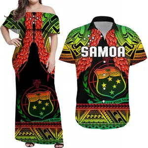 Đảo in samoan bóng bầu dục phù hợp với trang phục và Áo sơ mi Hawaii teuila ngọn đuốc gừng Ombre Một Vai ăn mặc bán buôn