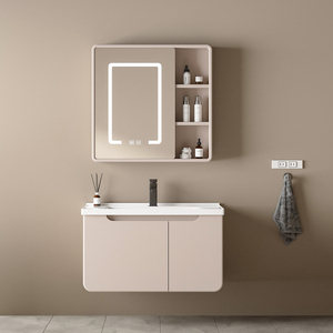Muebles de Baño de PVC Impermeables, Modernos, con <span class=keywords><strong>Lavabo</strong></span> Flotante, Mueble de Baño de Lujo para Hotel con Espejo - Product Image 2