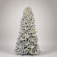 Sapin de Noël Artificiel Luxe Slim Effet Neige Dense Réaliste avec LED Blanc Chaud, en PE/PVC, Charnières Incluses