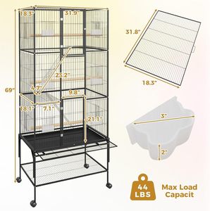 Jaula Moderna de Lujo <span class=keywords><strong>Grande</strong></span> de Metal con Diseño Abierto, Casa de Cría de Loros de Hierro Fundido con Ruedas en el Techo para Guacamayos, Cacatúas y Periquitos, Plástico - Product Image 5