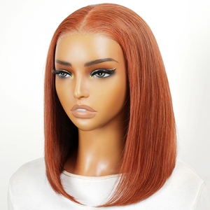 Perruque Bob Lisse Transparente 5*5 avec Fermeture, <span class=keywords><strong>Cheveux</strong></span> Humains Brésiliens <span class=keywords><strong>Auburn</strong></span> Marron, Prête à Porter, Sans Colle, Pré-Plumée, 10-16 Pouces, pour Femmes - Product Image 2