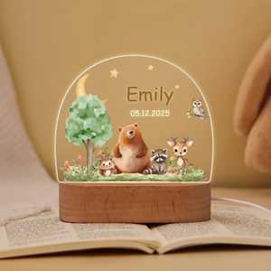 Wooden Square Base <b>Night</b> <b>Light</b> Custom Baby Name Gift Kids Bedside Lamp Newborn & Baptism Gift for Boy Girl LED Dimmable - Product Image 4