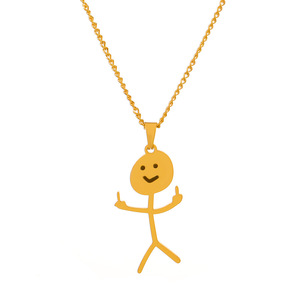 Collana Hip Hop Graffiti collana uomo e donna in acciaio inossidabile placcato oro divertente collana Doodle collana dito medio - Product Image 6