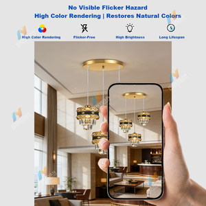 Lámpara de Araña de Cristal Dorado, Lámpara Colgante <span class=keywords><strong>LED</strong></span> de Lujo, Lámpara de Techo Decorativa para Decoración de Estilo Europeo - Product Image 6