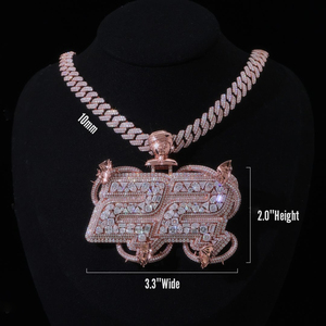 Pendentif personnalisé pour homme avec double numéro 22 en or rose, <span class=keywords><strong>argent</strong></span> sterling <span class=keywords><strong>925</strong></span>, diamant Moissanite VVS, chaîne cubaine à maillons lettres sertie de diamants - Product Image 6