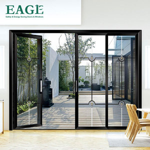 Pintu ayunan masuk depan eksterior luar ruangan Modern dengan bingkai aluminium tiga sambungan perangkat keras PD/PT bahan kaca Manual - Product Image 4