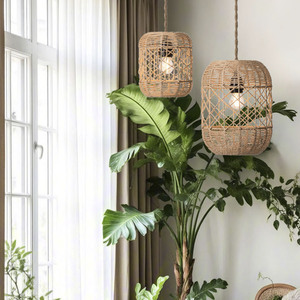 Rattan Inspired Chandelier Round E27 <b>LED</b> Pendant <b>Light</b> <b>For</b> Dining <b>Room</b> Living <b>Room</b> Teahouse Style With Easy Installation - Product Image 5