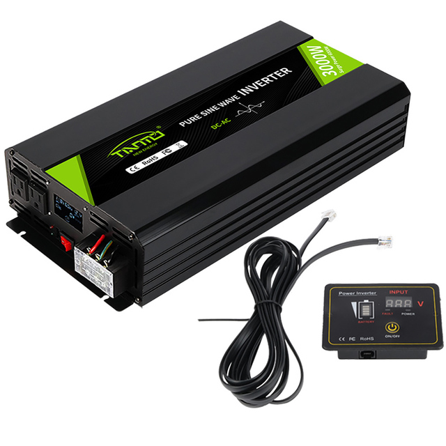TIANMO Pure Sine Wave 3000W Power Inverter 12V DC to 110V AC Car Inverter with Remote Control LCD Display for Home,RV,Truck
