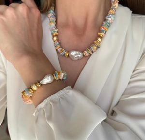 שרשרת קליפות רב-צבע בעבודת יד לנשים מצופה זהב בארוק פנינה קיץ מתנה לתכשיטים דתיים - Product Image 6