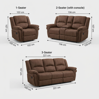 Ensemble de canapés modernes 3+2+1 en cuir PU réglables manuellement avec console porte-gobelets escamotable pour salon et home cinéma
