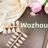 Lot de 24 faux ongles en ABS, pré-dessinés, style French Ombré Goutte d'eau Amande, courts, pour nail art, à porter