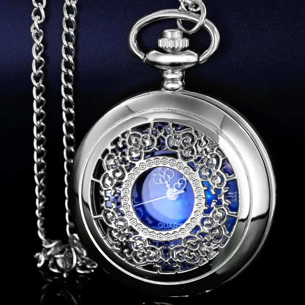 Montre de poche creux ciel étoilé cadran chiffres romains montres de poche à quartz avec collier cadeaux d'anniversaire de noël pour hommes reloj