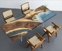 Table de salle à manger carrée sur mesure en noyer et résine époxy, faite à la main, en bois massif, mobilier d'art pour la maison