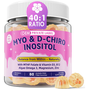 Gomitas OEM Myo-Inositol & D-Chiro Inositol con Omega 3, folato MTHF, vitamina D3, B12, magnesio y zinc para la salud ovárica - Product Image 1