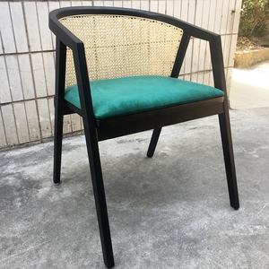 Fauteuil de salle à manger en rotin, rembourré velours, tocc, style français, - Product Image 2