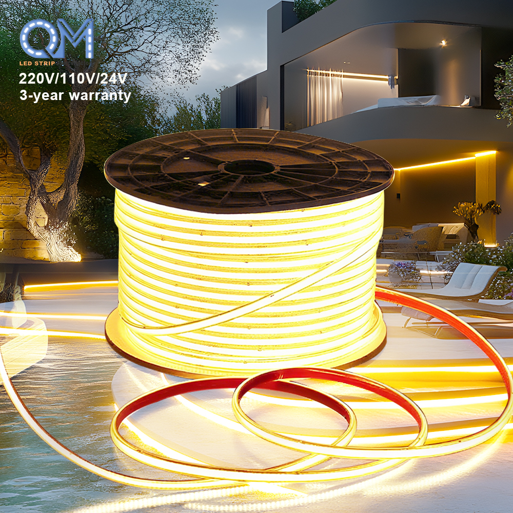 Driverless 220V High Voltage COB LED Strip Light 100m Roll Flexible Ribbon Tape for Outdoor Landscape Architectural Lighting
