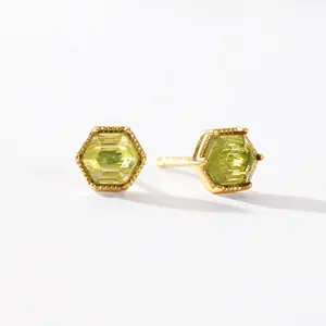Nagosa Statement Gemstone 9k 14k 18k Gold Vermeil 925 Sterling Silver Birthstone Hexagon Studs Earrings Women Jewelry