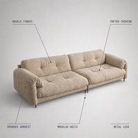 Canapé modulaire en tissu bouclé 3 places, coussin moelleux, confortable, mobilier de salon, vente en gros, fourniture d'usine