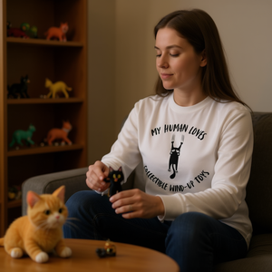Camiseta de manga larga My Human Loves Collectible Wind Up Toys Cat Parent Hobby - Product Image 3