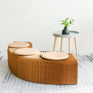 Portable Foldable Accordion Kraft Paper <strong>Bench</strong> with Pu <strong>Pad</strong> with Fashion Design for Easy Storage and Transport Home Decor - Product Image 1