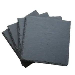 Semplice eco-friendly brown packing vintage black slate stone round o square coaster all'ingrosso per bevande
